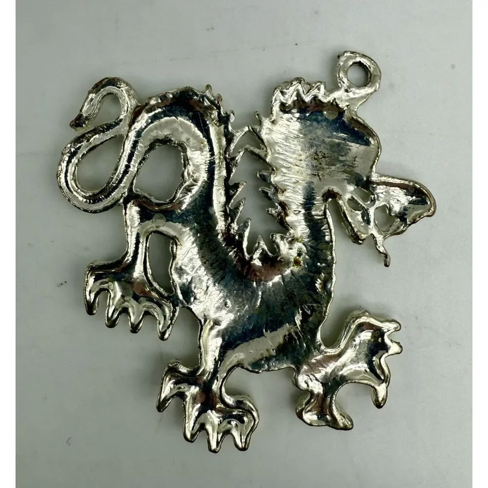 Chinese Dragon Pendant Zodiac Silver Tone 2 Inch x 2.25‎ Inch